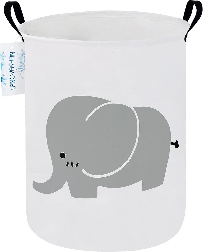 LANGYASHAN Laundry Basket Canvas Fabric Collapsible Organizer Basket for Storage Bin Toy Bins Gift Baskets Bedroom Clothes Children Nursery Hamper (Elephant) - Image 1